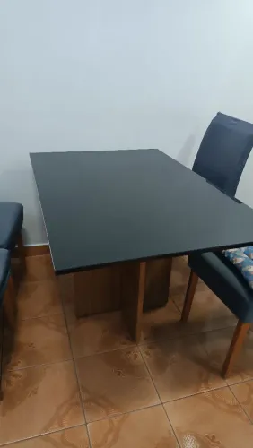 MESA DE JANTAR, TAMPO DE VIDRO PRETO 120X0,80