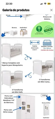 Berço Marquesa COM COLCHÃO- Padrão Americano