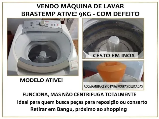 Máquina de lavar Brastemp 9kg Centrifuga Fraco c/Cesto p/Roupas Delicadas (Bangu prox shop