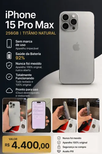 iPhone 15 pro Max sem marcas de uso bateria 92%