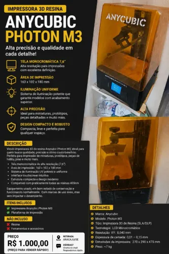 Anycubic Photon M3 - Impressora 3D de Resina