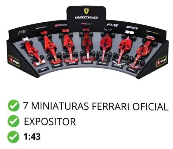 Pack C/ 7 Miniaturas F1 Ferrari Racing C/ Expositor 1/43 Bburago Lacrado