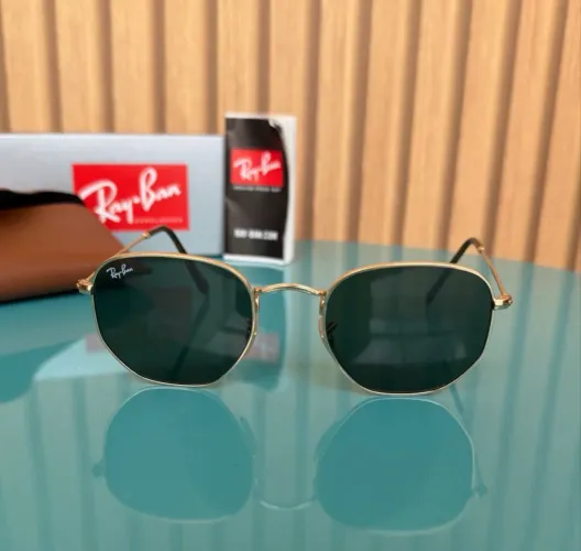 óculos de sol rayban hexagonal dourado