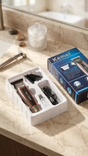 Kit Maquininha De Cortar Cabelo Kemei KM-032 Profissional - Novo e Completo