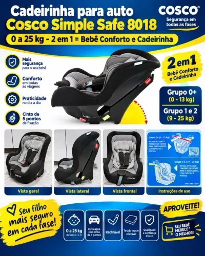 Cadeira de bebê 2 em 1 - Bebê conforto e cadeirinha. Suporta até 25 kg