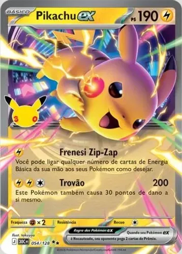Carta Pokemon Pikachu EX 054/128 Celebração de 30 Anos