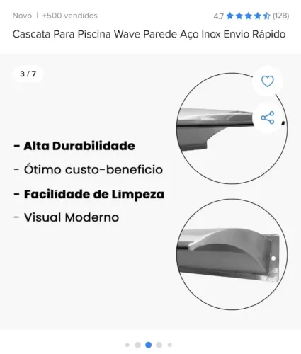 Cascata para piscina Aço Inox 