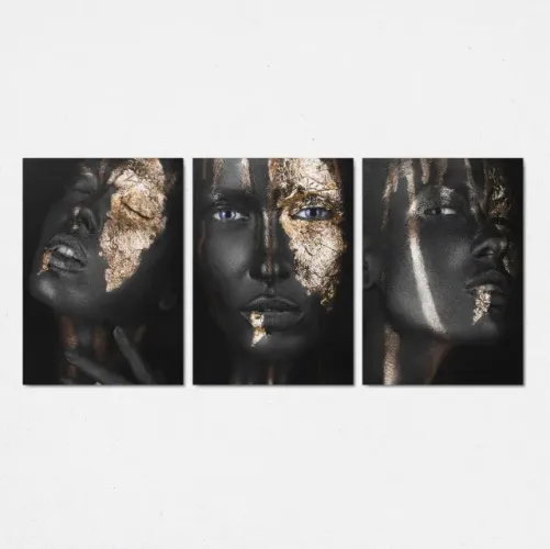 kit 3 placas decorativas MDF 20 x 28cm. Black and gold.