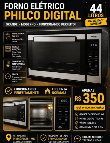 Forno Elétrico Philco Digital 44L - DE 350,00 por 300,00 - Funcionando Perfeito