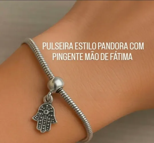 Pulseira Estilo Pandora com Pingente Mão de Fátima