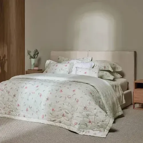Jogo de Cama Bege com Flores King 200 fios 4 peças