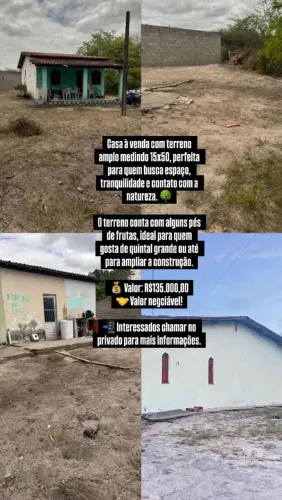 Casa com terreno 15x50 135 mil 3 quartos sala cozinha banheiro