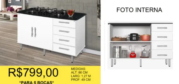 BALCÃO PARA FOGÃO COOKTOP