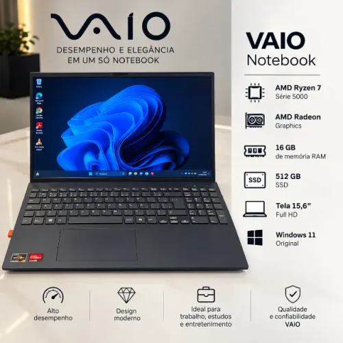 Notebook VAIO FE16 Ryzen 7, 16GB RAM e SSD 512GB - Estado de Novo