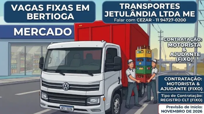 Vagas Entrega Bebidas Origem Bertioga. (Motorista e Ajudante)