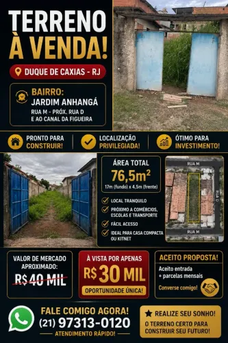 ? OPORTUNIDADE EM DUQUE DE CAXIAS - RJ ? ? Jardim Anhangá - Rua M, próximo à Rua D e ao