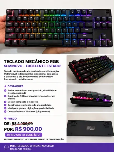 ? Teclado Mecânico RGB Gamer SemiNovo - Apenas R$ 900