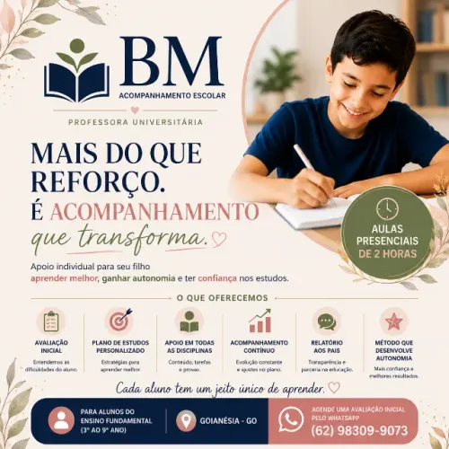 AULA DE REFORÇO ESCOLAR EM GOIANÉSIA