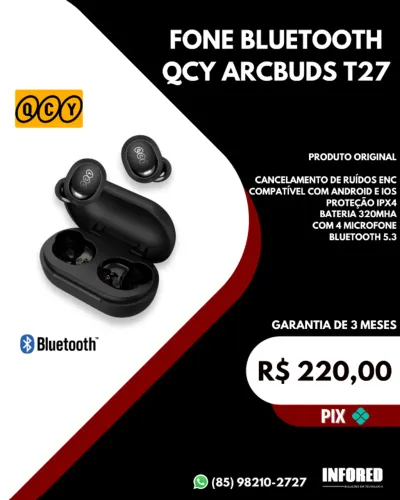 Fone Bluetooth QCY Arcbuds T27