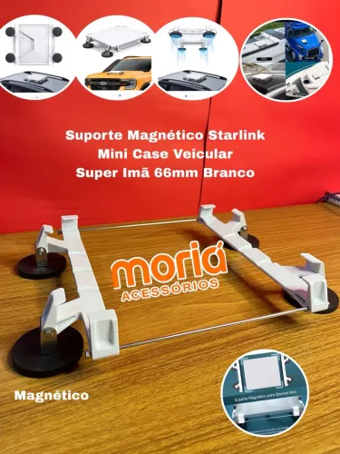 Suporte Magnético Starlink Mini Case Veicular Super Imã 66mm Branco