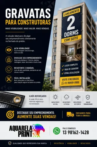Gravata para Construtora | Lona 440g Star Flex + Instalação Profissional