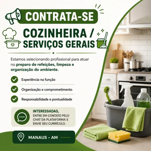 Vaga para cozinheira/limpeza