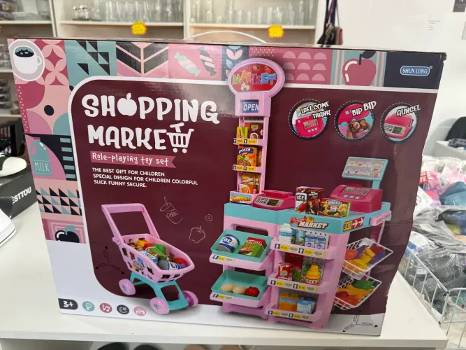 Mercadinho infantil brinquedo rosa menina com carrinho