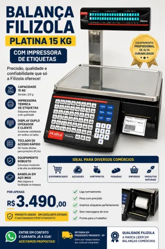 Balança Filizola Platina 15 kg com Impressora de Etiquetas