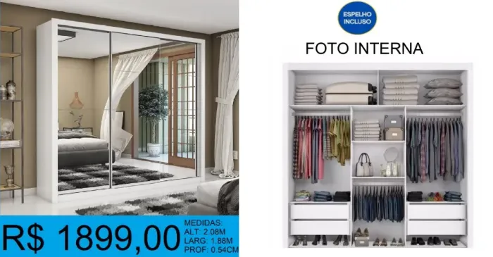 GUARDA ROUPA - ESPELHO INCLUSO = COMPRE HOJE E RECEBA EM ATE 72H