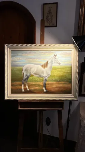 Pintura a Óleo - Retrato de Cavalo Branco