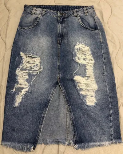 saia midi jeans rosa chá