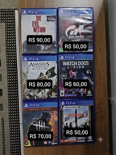 Jogos PS4, Assassins Creed Black Flag, The Evil Within, Watch Dogs Legion e outros
