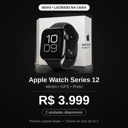 Apple Watch Series 12 46mm GPS Preto - Novo Lacrado 