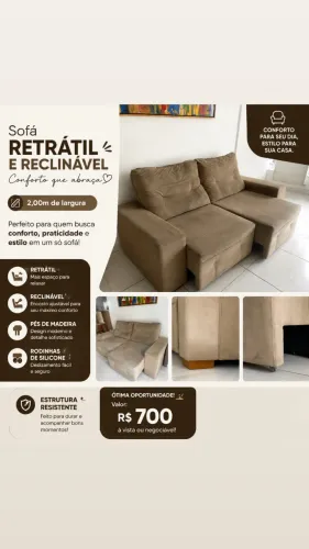 Sofá retrátil e reclinável 2m
