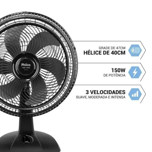 Ventilador de Mesa Philco PVT41A 47cm 6 Pás 3 Velocidades Preto