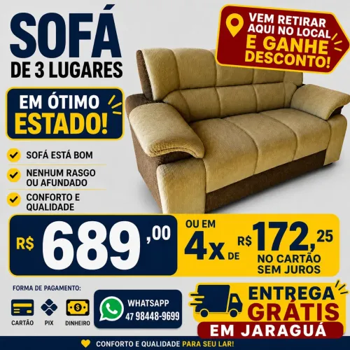 SOFÁ 3 LUGARES EM ÓTIMO ESTADO <br>EM ÓTIMO ESTADO. NENHUM RASGO.