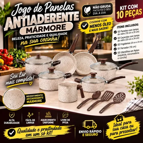 ? Jogo de Panelas 10 Peças - Completo, Moderno e Lindo para sua Cozinha!