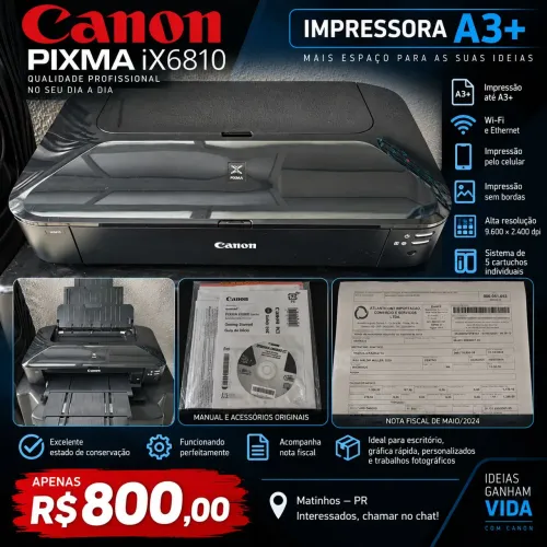 Impressora Canon PIXMA iX6810 A3+ Wi-Fi - Com Nota Fiscal