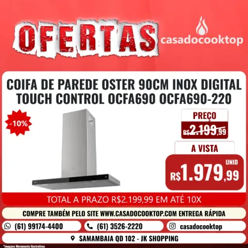 COIFA DE PAREDE OSTER 90CM INOX DIGITAL TOUCH CONTROL