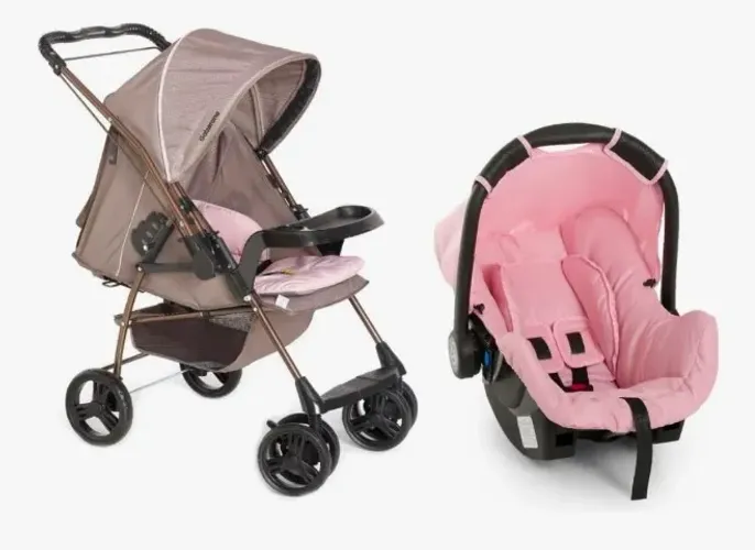Carrinho Galzerano Milano com Bebê conforto Bege e Rosa