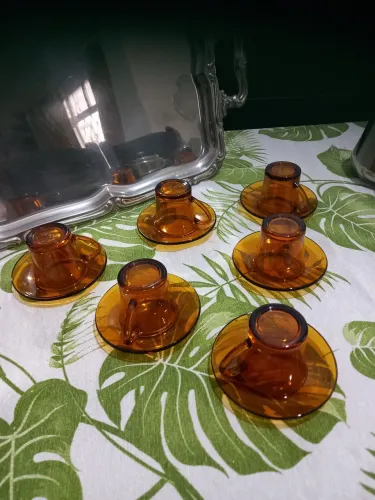 Jogo de xícaras cafezinho duralex âmbar original 06 peças