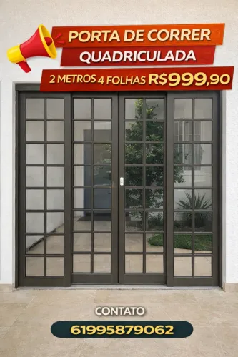 PORTA DE CORRER QUADRICULADA 4 FOLHAS 2 METROS A VISTA APENAS R$999,90