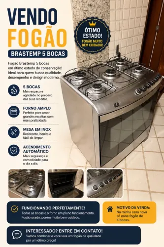    Fogão Brastemp 5 Bocas Inox - Excelente Estado!