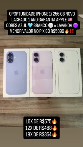 iPhone 17 256 GB novo lacrado 1ano garantia Apple