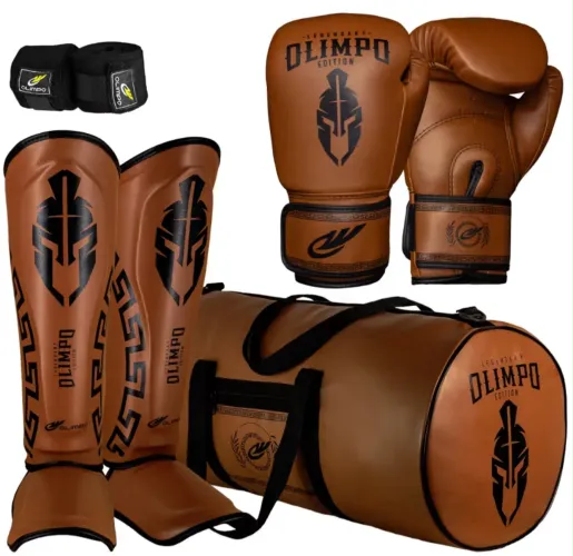 Kit Muay Thai Luva + bolsa + caneleira + bandagem 5M + Olimpo Esportes