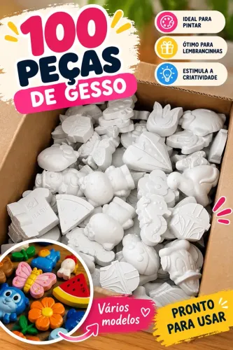 Kit com 100 peças de gesso cru, prontinhas para pintar! ?