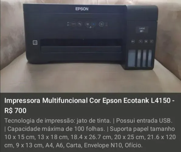 Impressora Multifuncional Cor Epson Ecotank L4150