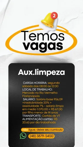 VAGAS DE LIMPEZA FLORIPA , SÃO JOSÉ E PALHOÇA
