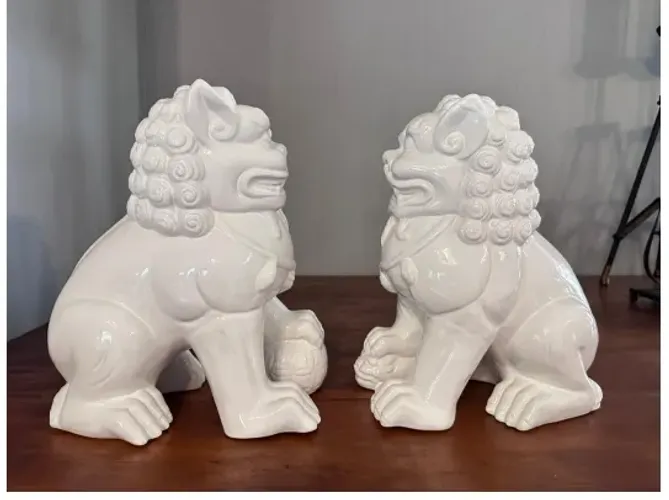 Estátua de cachorro Foo de tamanho grande em cerâmica chinesa 30 cm