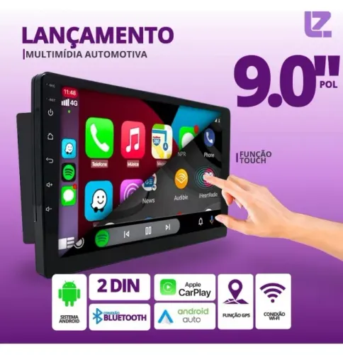Tela Som Multimídia 9 Polegadas Android Carplay Wifi 2din Universal 32g + 2g de RAM